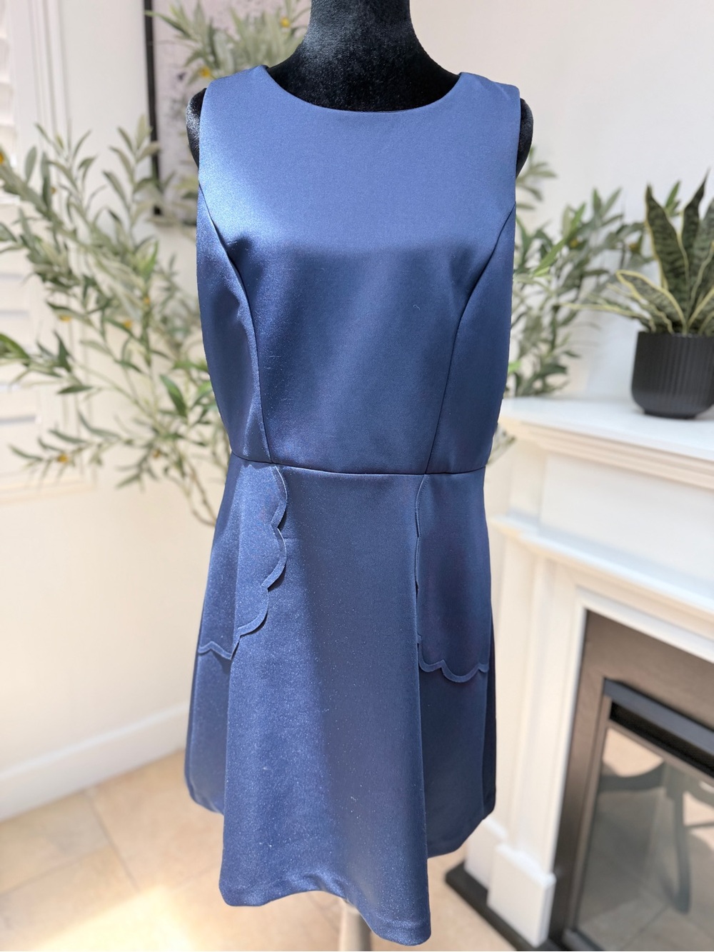Eliza J Navy Sleeveless Mini Dress with Scalloped Pockets